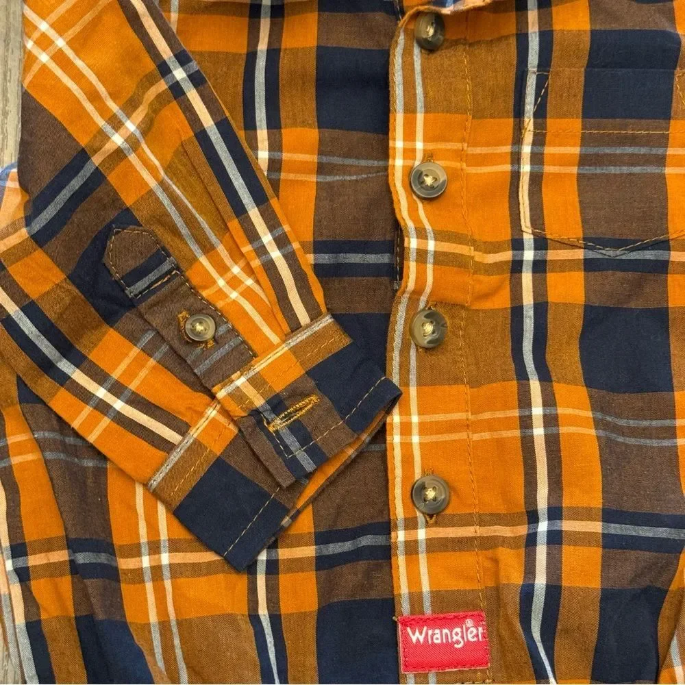 Wrangler Infant Orange & Blue Plaid Bodysuit Onsie Size 9 month
